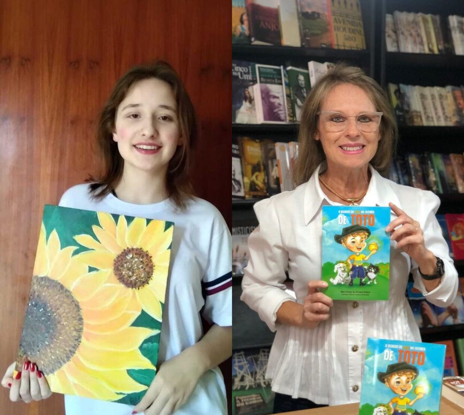 Roberta Rigo e Mari Vieira apresentarão suas obras na sala Cultural neste sábado No próximo sábado (15), Mari Elaine Vieira e Roberta Rigo Krause, estarão lançando suas obras na Sala Cultural, a partir das 15h30. Mari Elaine de Oliveira Vieira é advogada e servidora pública e vem dedicando-se a leituras sobre desenvolvimento humano infantil, há alguns anos. Durante o período de isolamento, por conta da pandemia de Covid-19, inspirada pelo conhecimento escreveu o livro “O Segredo do ouro na fazenda de Toto”, que será lançado oficialmente no evento, juntamente com a exposição de obras de arte. As artes expostas serão da adolescente de 14 anos, Roberta Rigo, que pinta desde os sete anos de idade e já possui um acervo com mais de 30 obras. Roberta irá expor 10 quadros, sendo que destes, cinco estarão à venda. Durante a tarde um coffe break será um servido para os presentes, bem como sorteios de dois livros e uma pintura em tela, além da apresentação musical de Pedro Rigo Amado.